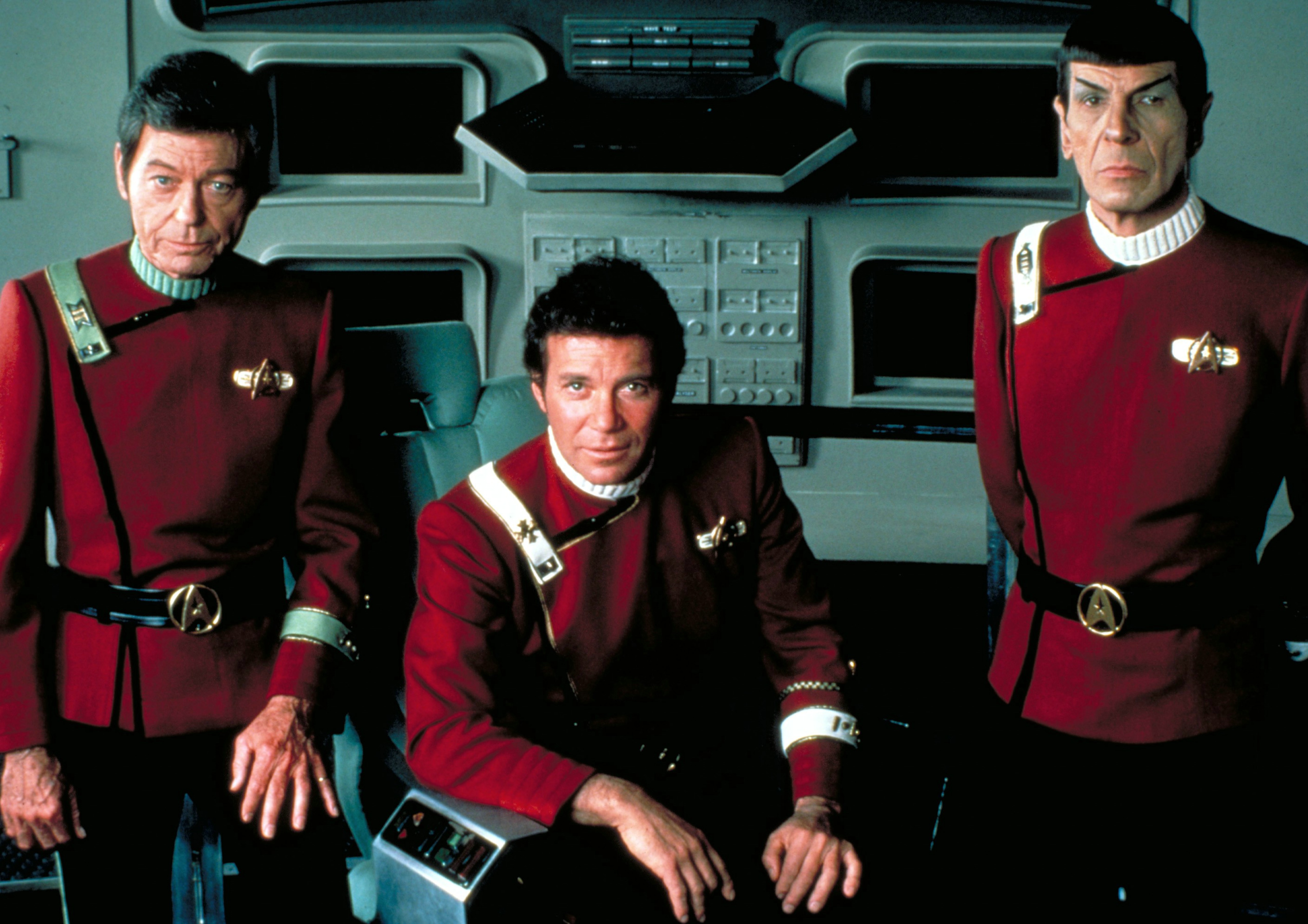 McCoy, Kirk, and Spock on the Set of Star Trek II: Wrath of Khan