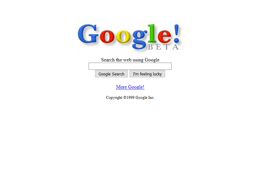 The Google Search page in 1999